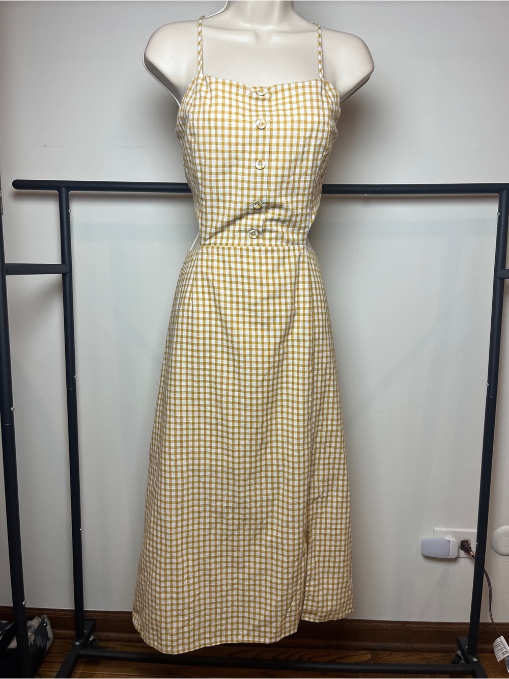 Lost + Wander Yellow Gingham Button-Front Sundress Cottage Western Cotton Large